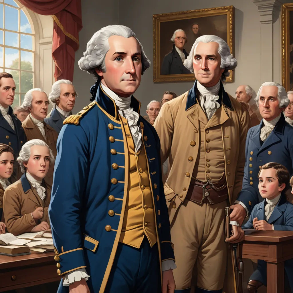 a painting of two men standing in front of a group of people in a room with a desk and chairs, american scene painting, a detailed painting, Brothers Hildebrandt, official art