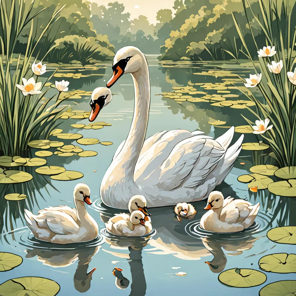 Mama Swan and Her Four Ducklings
