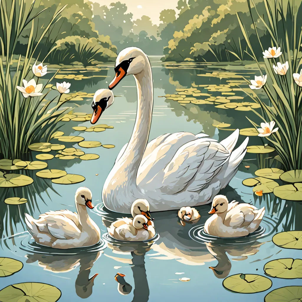 Mama Swan and Her Four Ducklings