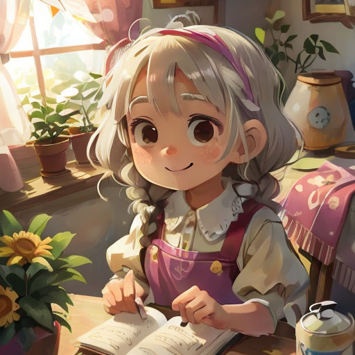 a girl is sitting at a table writing on a book and holding a pen and paper in her hand