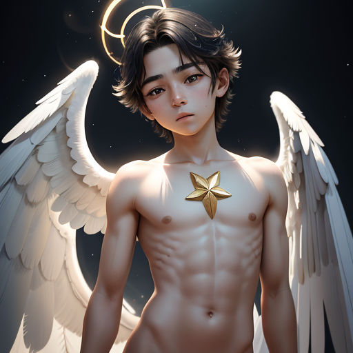 a man with a star on his chest and wings on his chest, standing in front of a moon