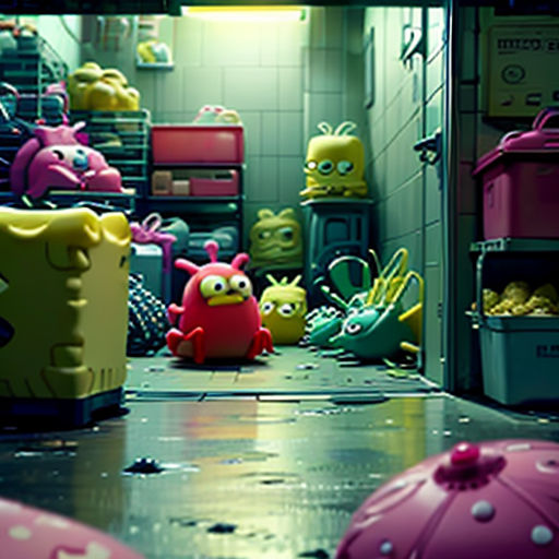 a room filled with lots of toys and a bunch of boxes on the floor and a bunch of trash cans