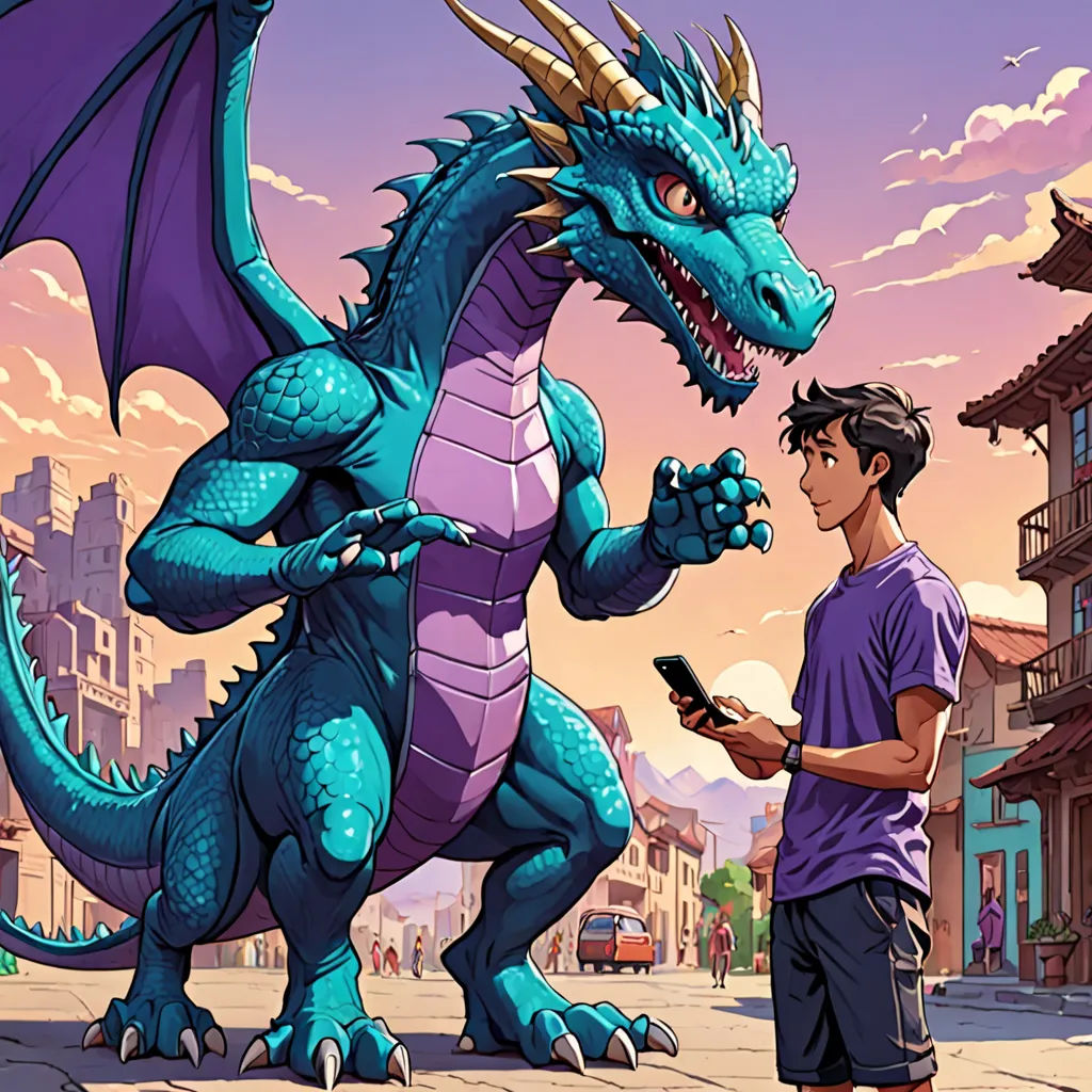a boy standing next to a dragon on a street next to a building and a building with a clock, furry art, a comic book panel, Chris LaBrooy, dragon art