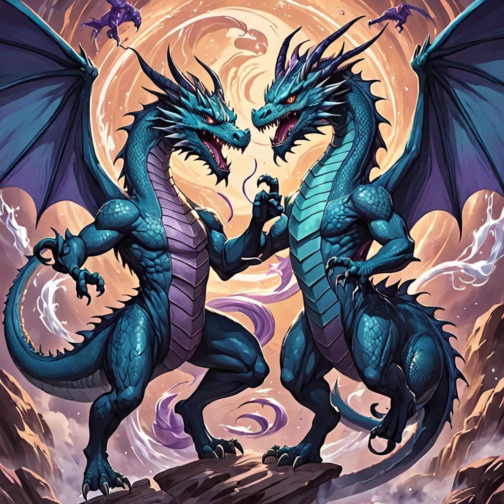 two blue dragon fighting over a mountain with a full moon in the background and a purple sky in the background, altermodern, concept art, Anne Stokes, magic the gathering artwork
