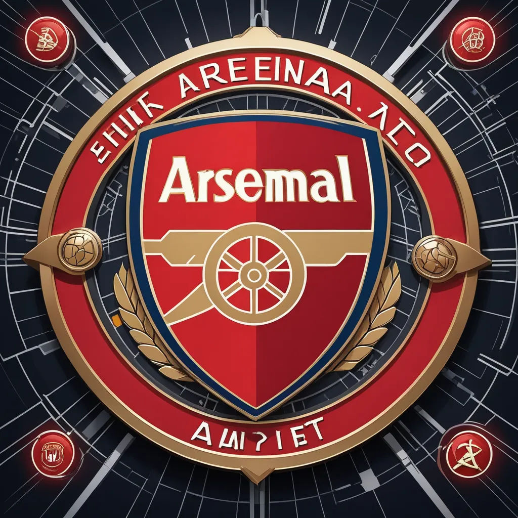 a red and gold emblem with the words,'the arena'and'the name of the team ', computer art, vector art, Exekias, adobe photoshop