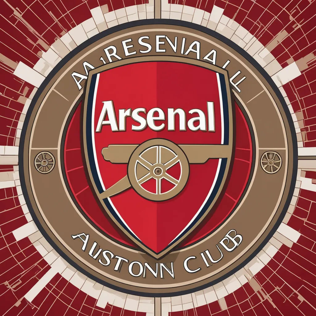 a red and gold emblem with the words arsenall on it and a soccer ball in the center, art nouveau, vector art, Adriaen Isenbrant, logo