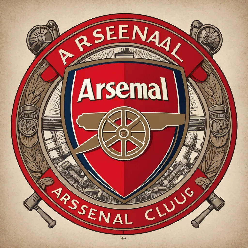 a red and blue shield with a sword and a shield with the words arsenal on it and a sword, arts and crafts movement, a digital rendering, Constant, logo