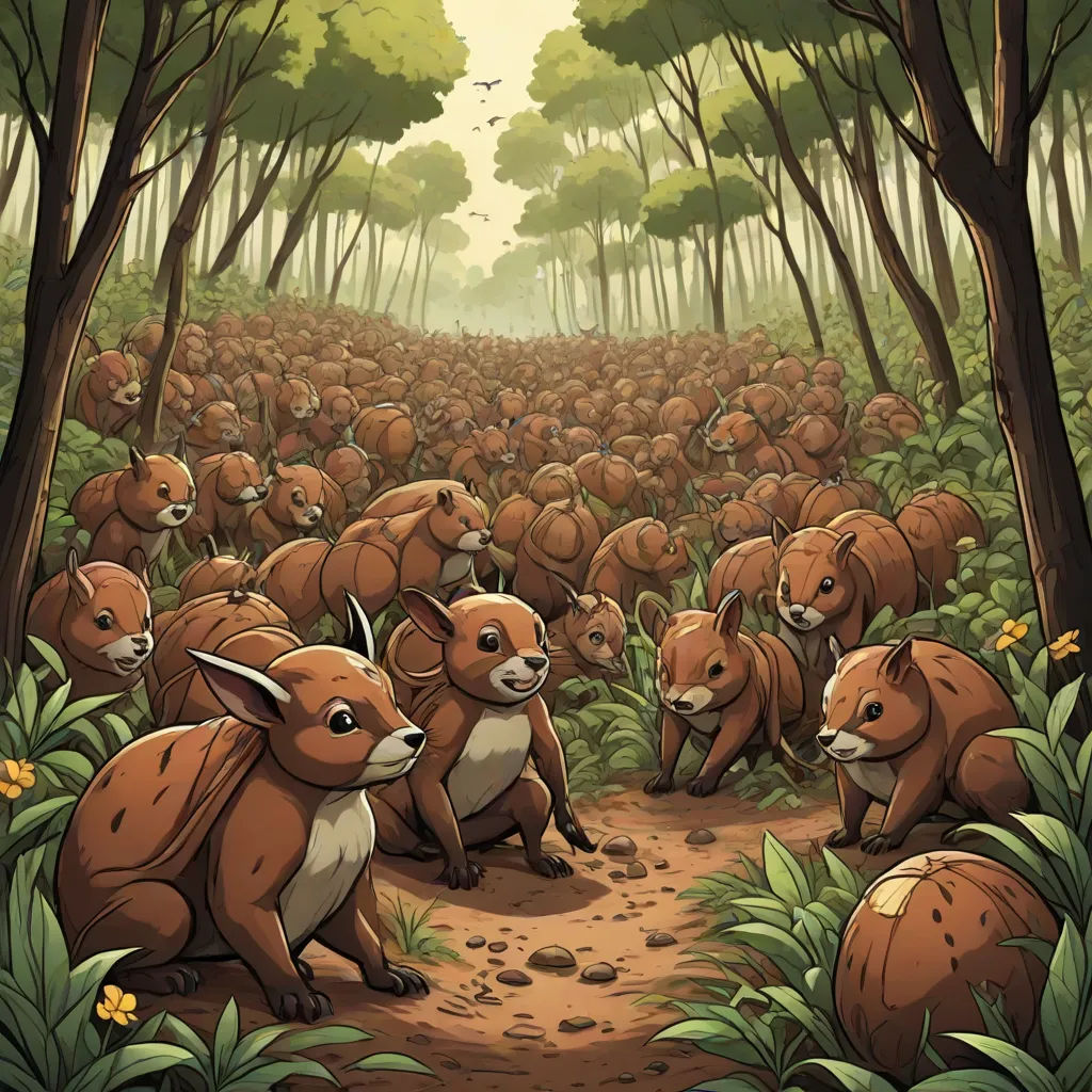 a painting of a forest with many animals in it's habitat, including a deer and a fox, fantasy art, a storybook illustration, Dan Mumford, comic cover art