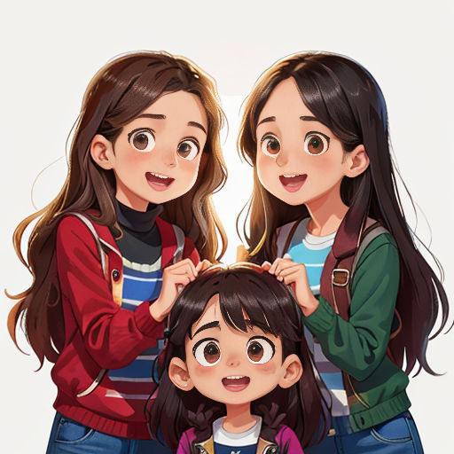 two girls standing next to each other with their hands on their shoulders and one girl holding the other's hair