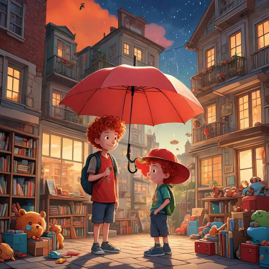 a boy and a girl standing under an umbrella in a city at night with teddy bears and a teddy bear, Diego Gisbert Llorens, art & language, a storybook illustration, storybook illustration