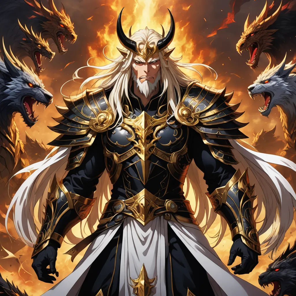 a man in armor surrounded by demonic creatures in a fire - filled sky with a demon like head and a demon like body, fantasy art, a comic book panel, Art of Brom, epic fantasy character art