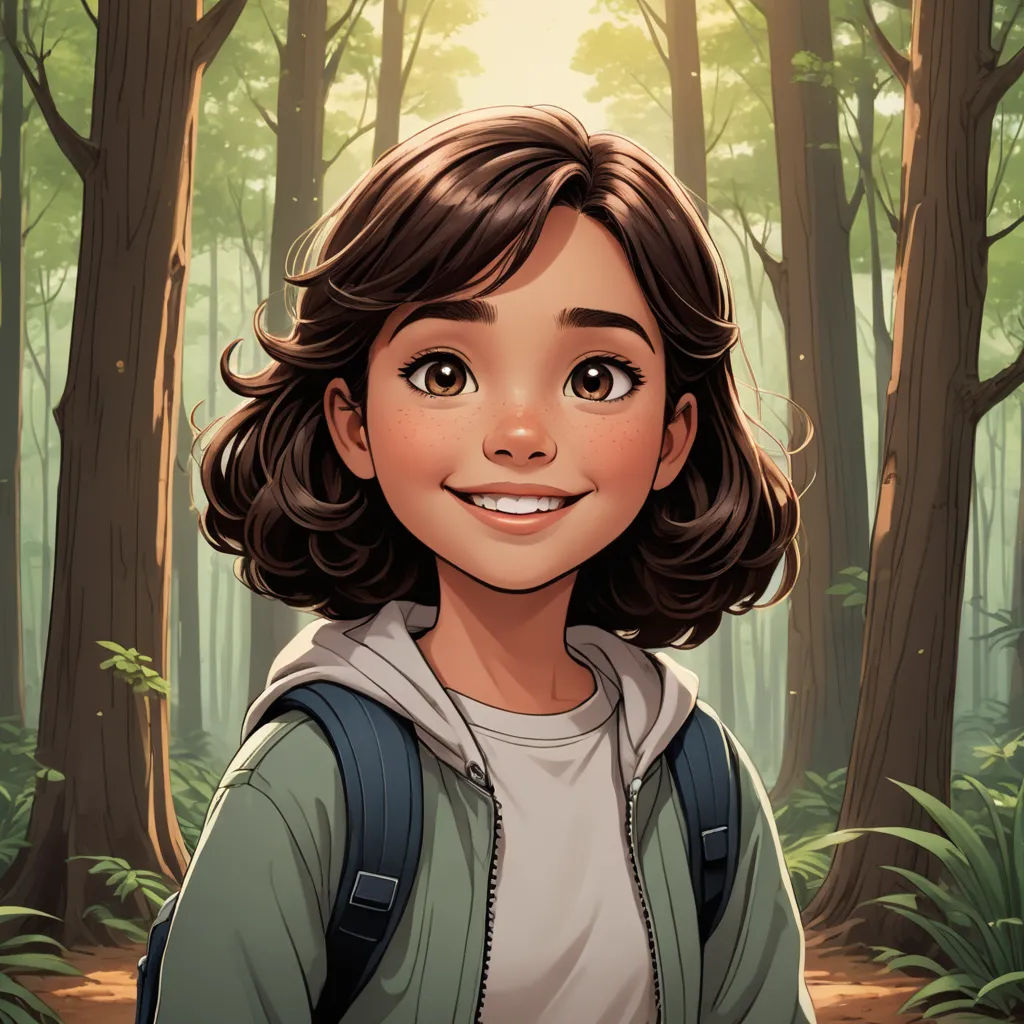 a cartoon girl with a backpack in the woods with trees and sun shining through the trees behind her,, paris school, a character portrait, Atey Ghailan, rossdraws global illumination