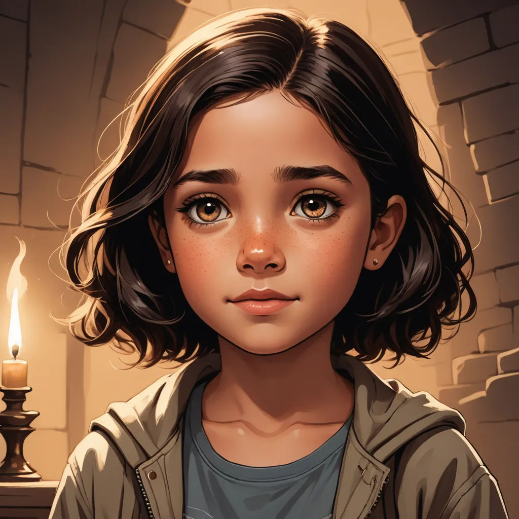 a painting of a young girl with a candle in the background of a room with a brick wall and a doorway, fantasy art, a character portrait, Charlie Bowater, trending on art station