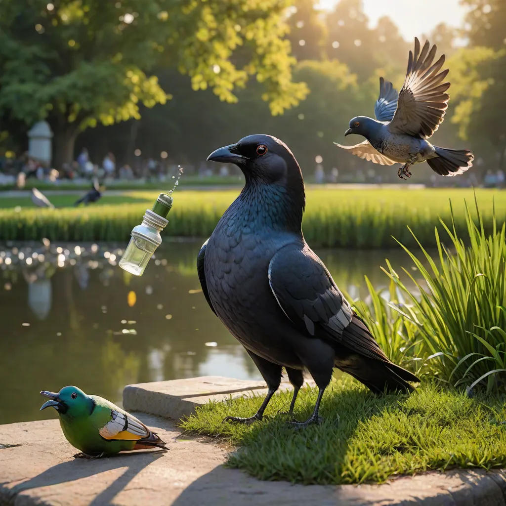 The Clever Crow and the Thirsty Pigeon