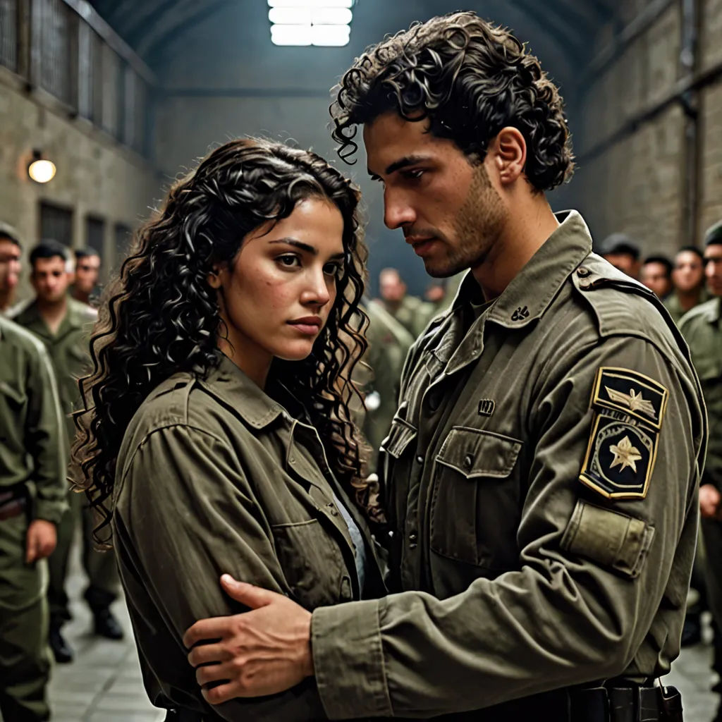a man and a woman in military uniforms standing together in a hallway with other people in the background and a man in uniform, serial art, a poster, Araceli Gilbert, promotional image