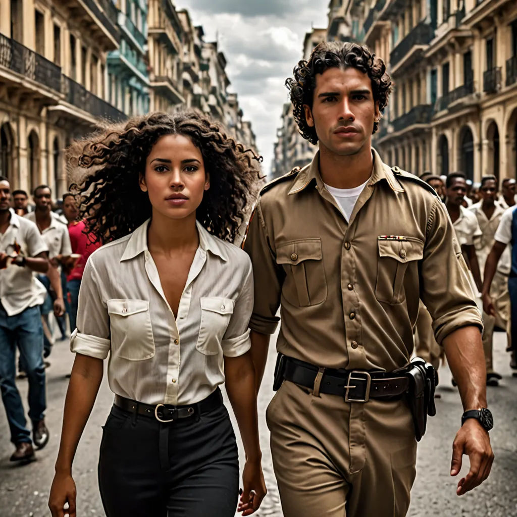 a man and a woman walking down a street in a city with people walking by on the sidewalk and on the sidewalk, serial art, a poster, Araceli Gilbert, promotional image