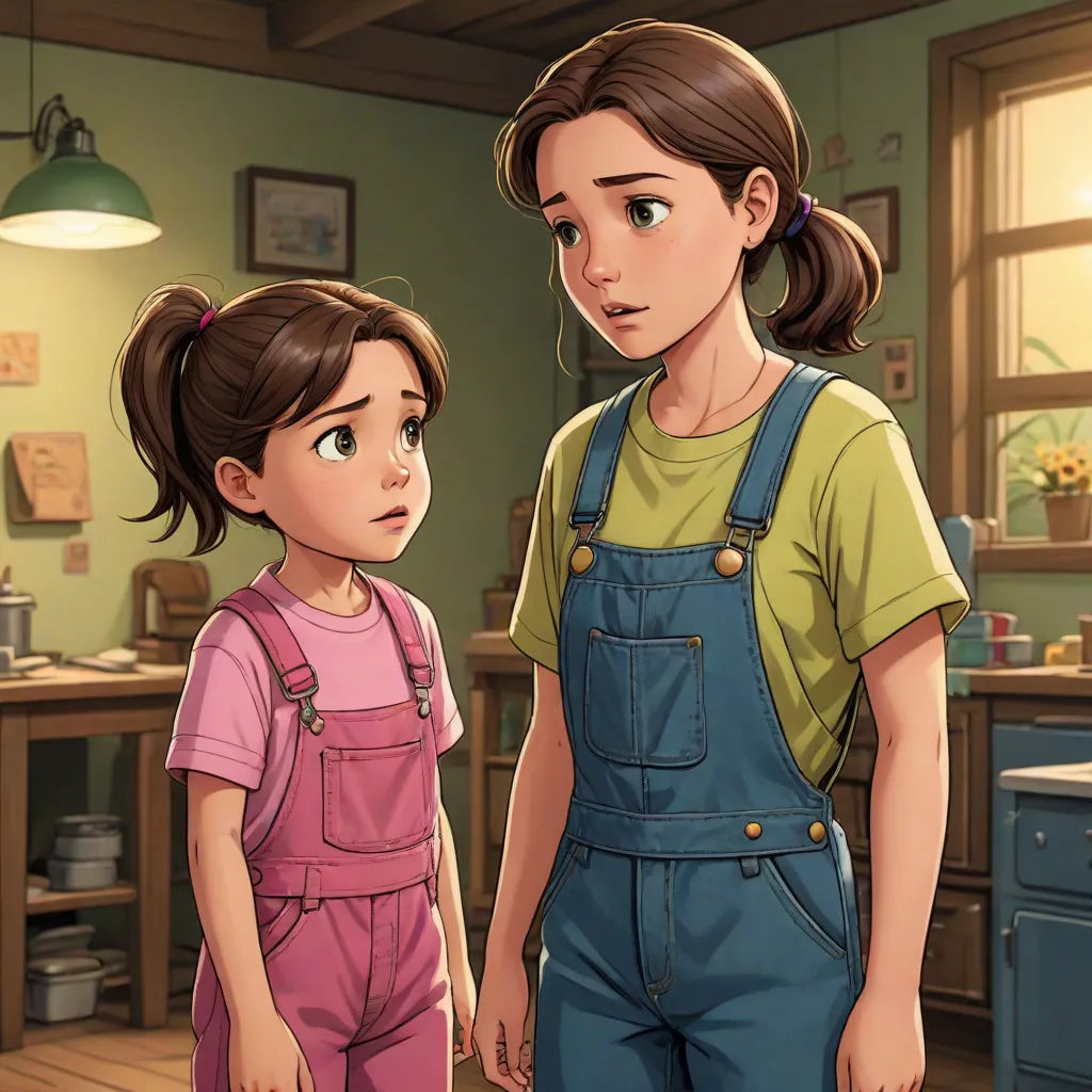 a girl and a girl standing in a kitchen looking at each other with a surprised look on their faces, sots art, a storybook illustration, Anne Said, official art