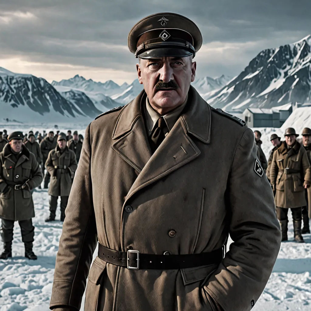 a man in a military uniform standing in front of a group of men in uniform in the snow with mountains in the background, dau-al-set, a detailed matte painting, Adolf Born, promotional image