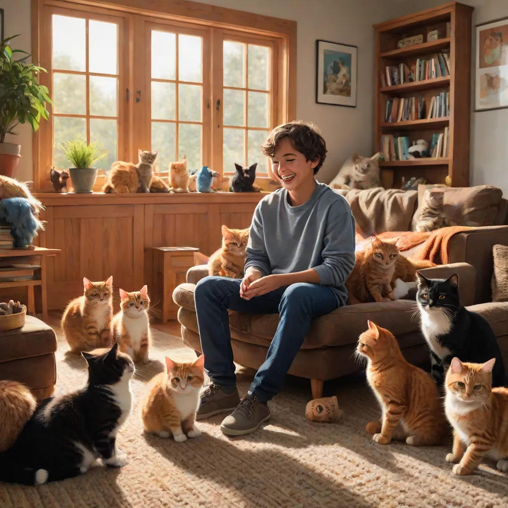 Caden and His Feline Friends