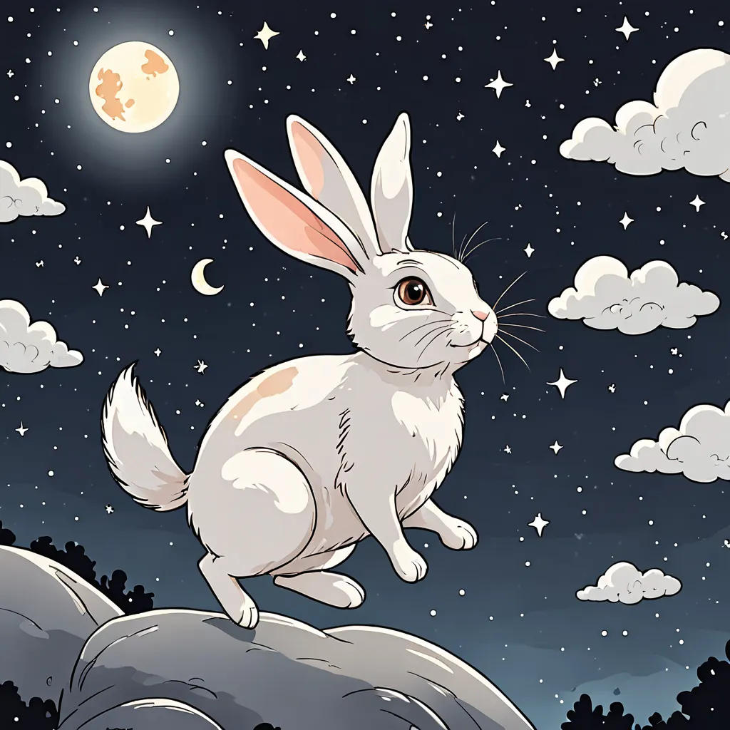 The Curious Rabbit and the Moon