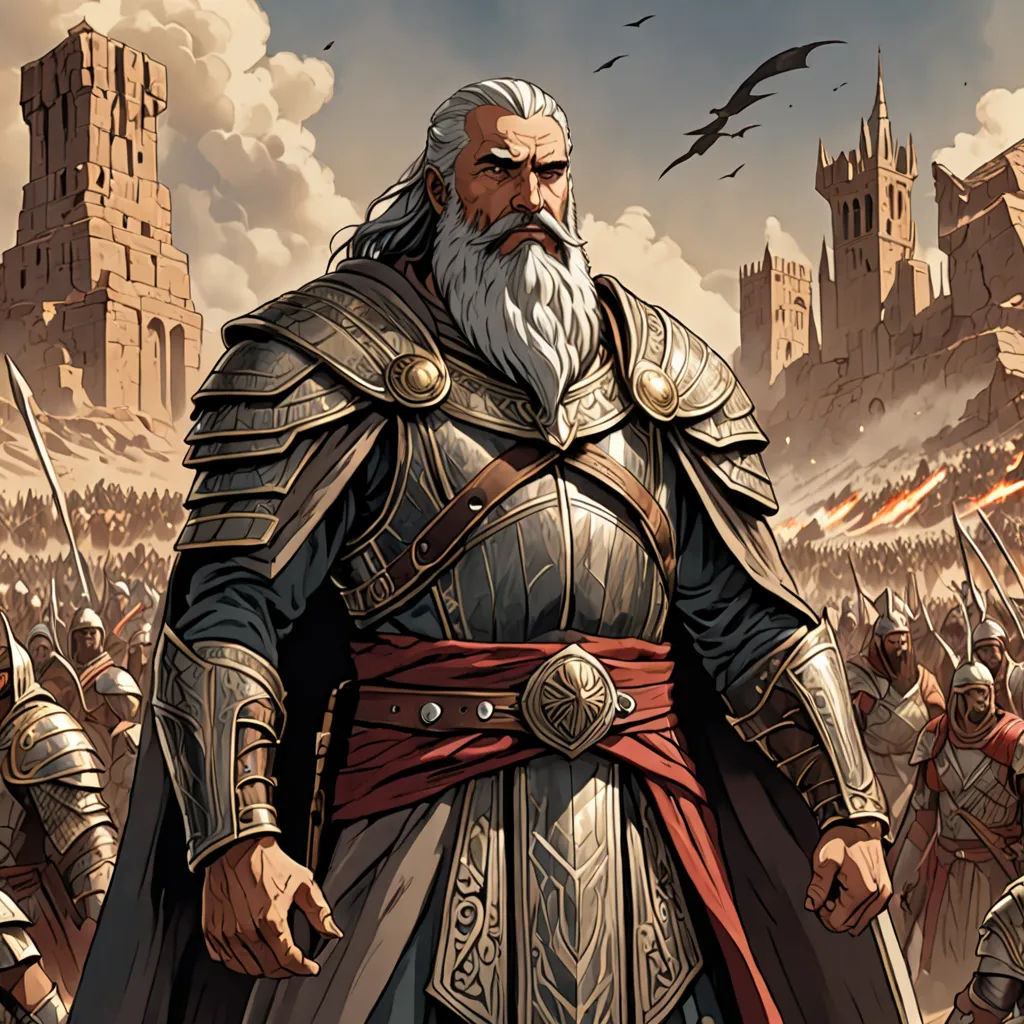 a man in a suit of armor standing in front of a crowd of people with swords and armor on, fantasy art, a comic book panel, Diego Gisbert Llorens, epic fantasy character art