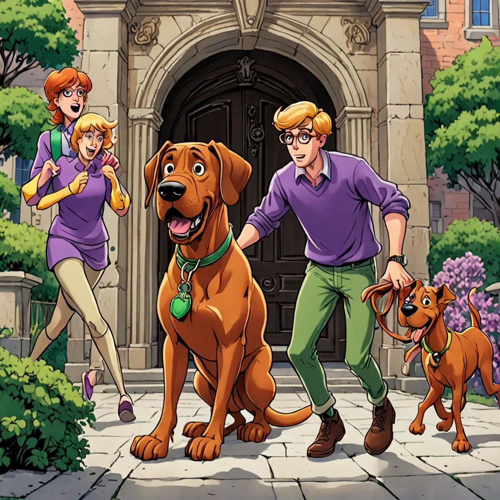 a man and woman walking two dogs in front of a building with a dog on a leash and another man and woman walking two dogs, furry art, a comic book panel, Chris LaBrooy, official art