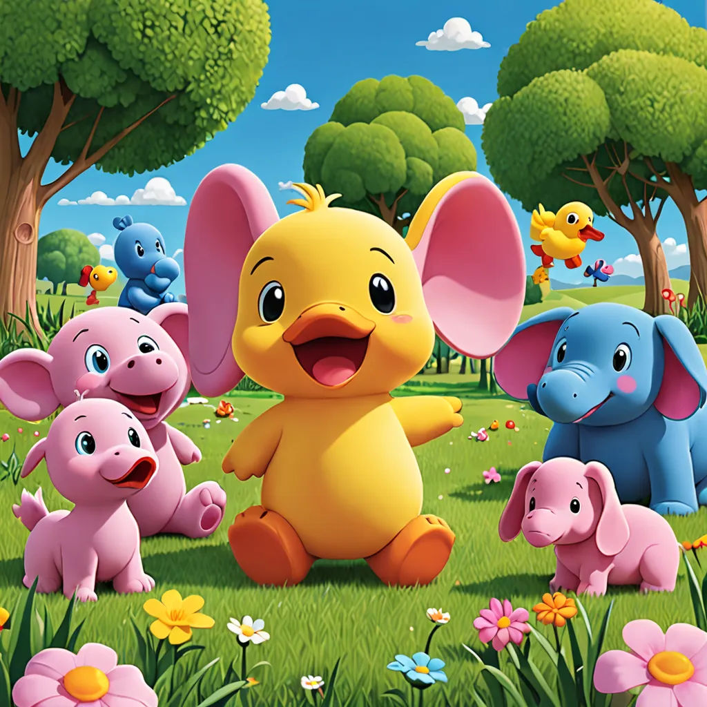a group of elephants and a baby elephant in a field of flowers and trees with a bird in the background, furry art, a storybook illustration, Amédée Ozenfant, promotional image