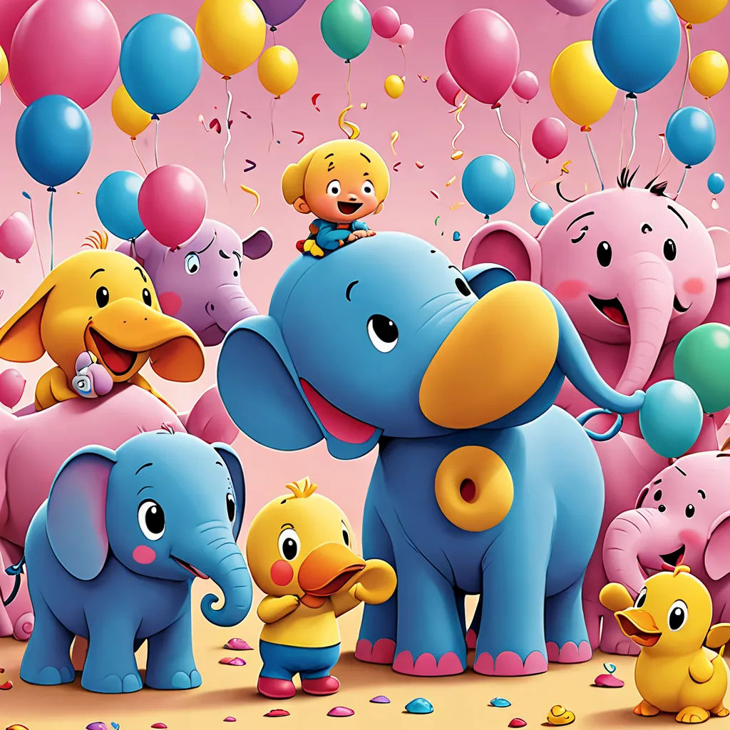 a group of elephants standing next to each other with balloons in the air above them and a baby elephant standing between them, naive art, a storybook illustration, Amédée Ozenfant, behance hd