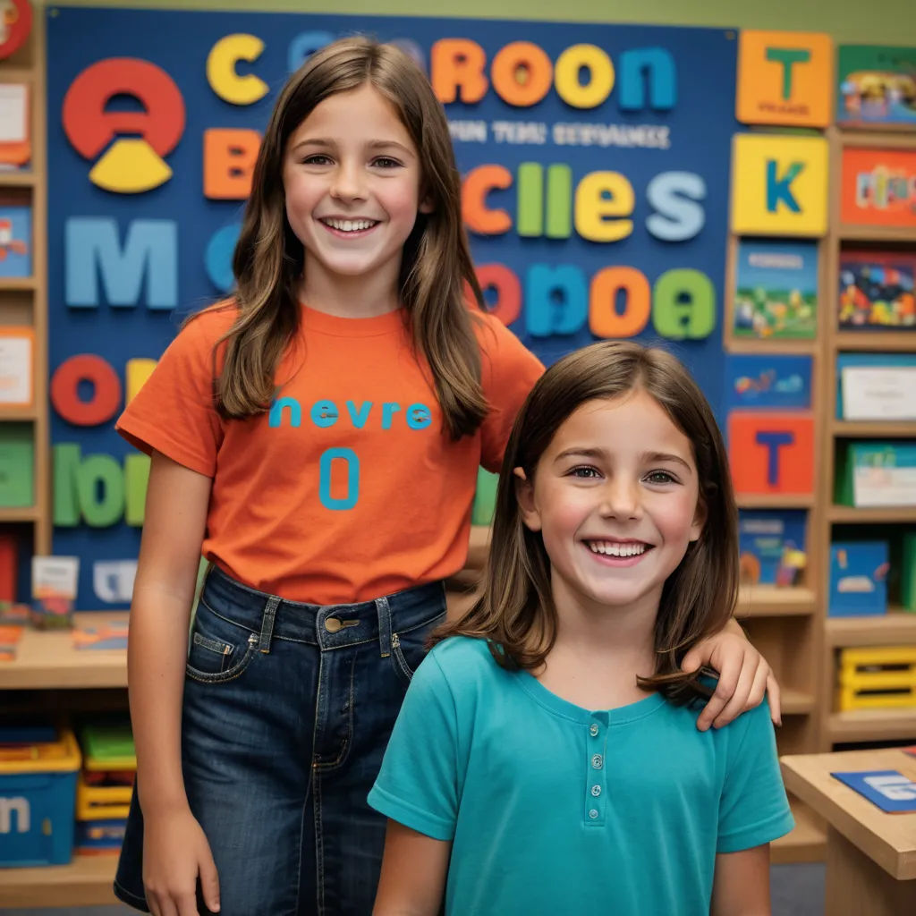 two young girls standing next to each other in a room full of bookshelves and toys on the shelves, private press, a storybook illustration, Evaline Ness, promotional image