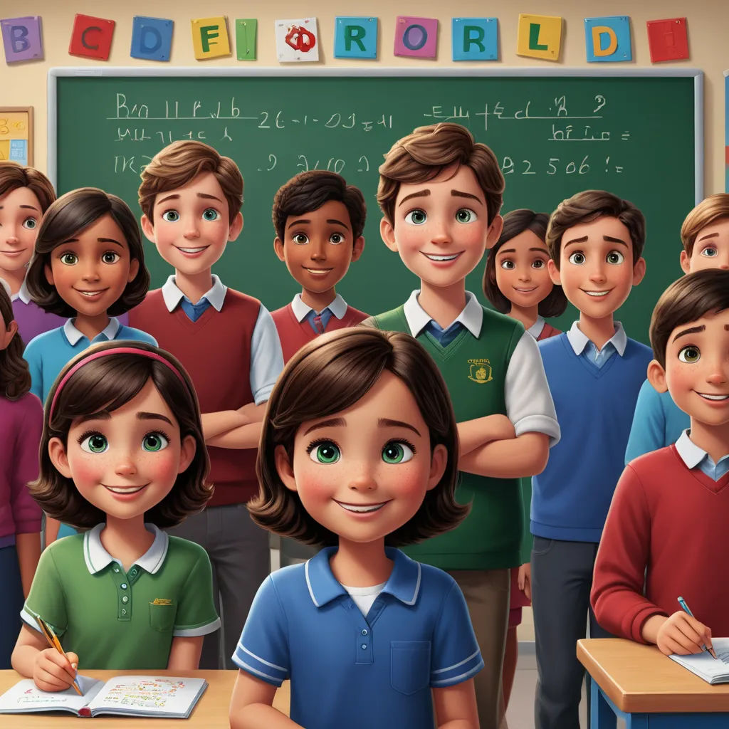 a group of children standing in front of a chalkboard with a teacher in front of them and a teacher in the back, vancouver school, poster art, disney, promotional image