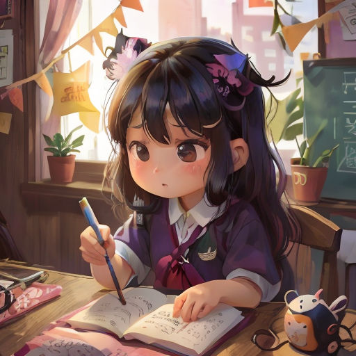 a girl sitting at a desk writing on a book with a pen and a cup of coffee in front of her