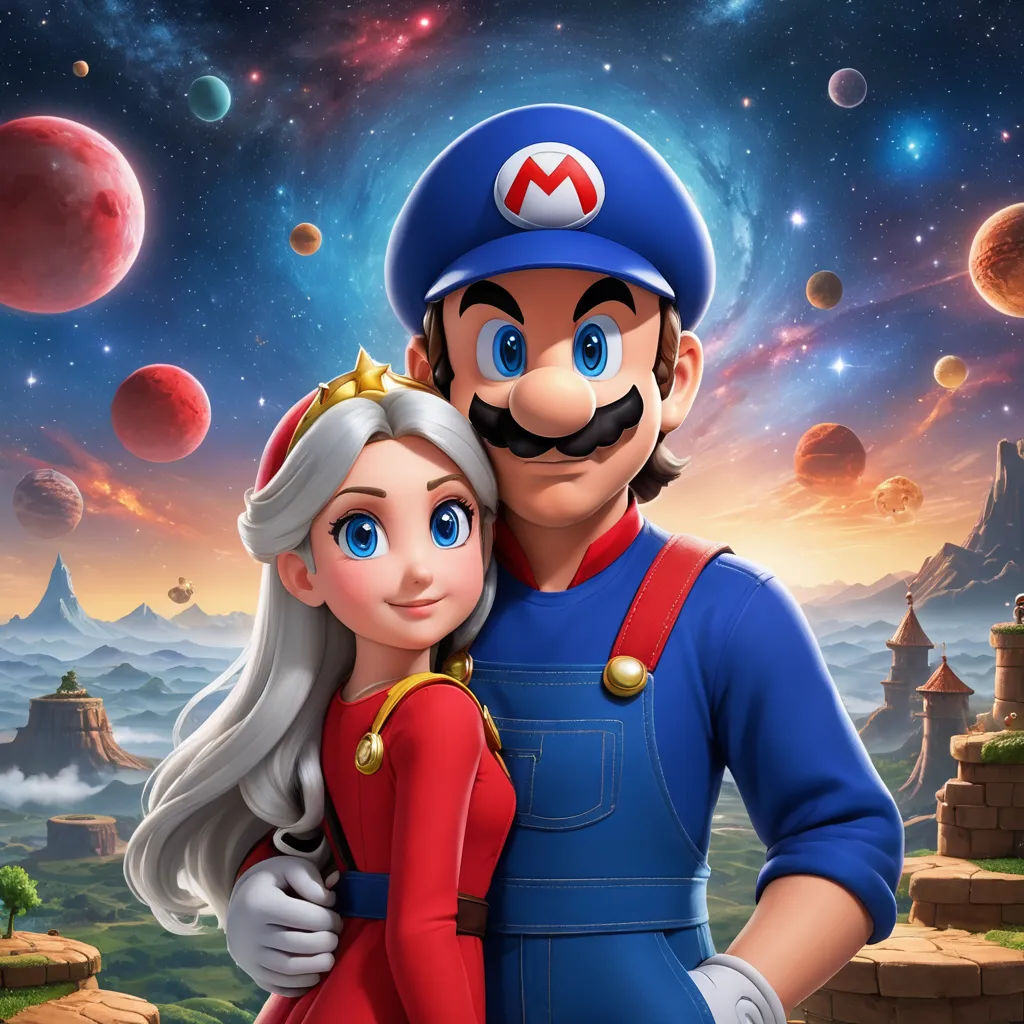 a cartoon of a man and a woman hugging in front of a space background with planets and stars in the sky, sots art, concept art, Chris LaBrooy, official art