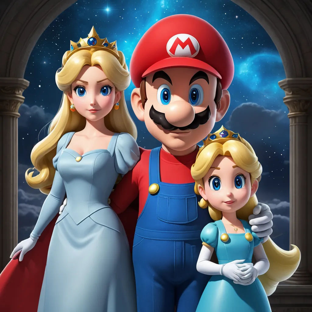 a cartoon of a family dressed up as mario and princess peaches and luigi and luigi in a castle, sots art, concept art, Altoon Sultan, official art