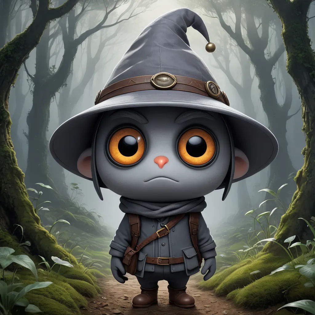 a cartoon character with a hat and a wizard outfit on a path in a forest with trees and grass, fantasy art, a character portrait, Cedric Seaut (Keos Masons), magic the gathering artwork