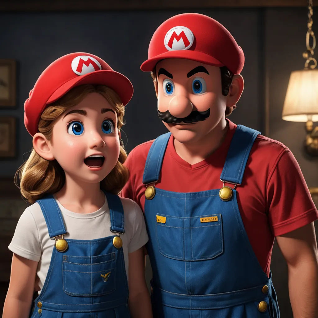 a man and a woman in mario and luigi's house with a mustache and moustache on, photorealism, concept art, Chris LaBrooy, unreal engine 5 quality render