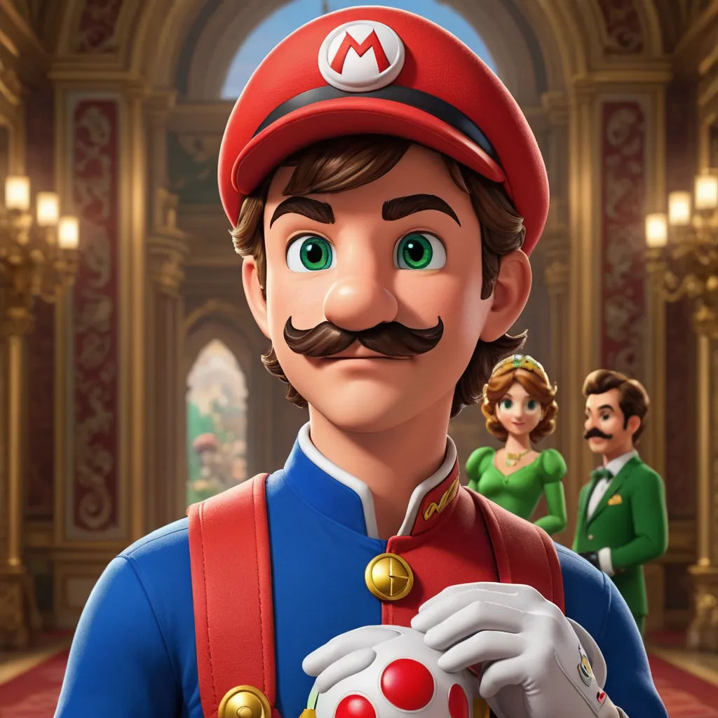 a man in a red hat and a mustache holding a nintendo wii controller in front of a group of people, sots art, a character portrait, Chris LaBrooy, key art