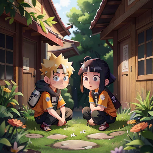 two young boys sitting on the ground in front of a house with a dog and a cat on it
