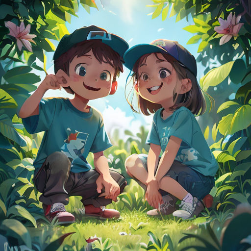 two children sitting in the grass with their hands on their faces and one holding a baseball cap and the other holding a baseball bat