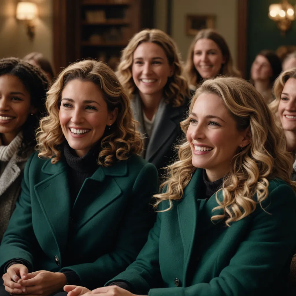 a group of women sitting next to each other smiling at the camera with a woman in the background smiling, vancouver school, a renaissance painting, Bourgeois, promotional image