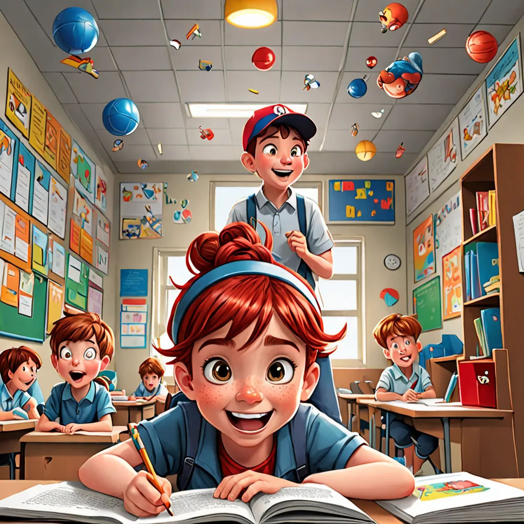 a cartoon of a girl sitting at a desk with a book and pencil in front of her and a boy standing behind her, Chris LaBrooy, paris school, a storybook illustration, behance hd