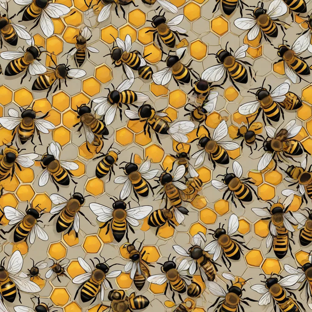 a bunch of bees that are on a wall together in a pattern of honeybees and honeycombs, Ai Weiwei, generative art, a mosaic, highly detailed digital painting