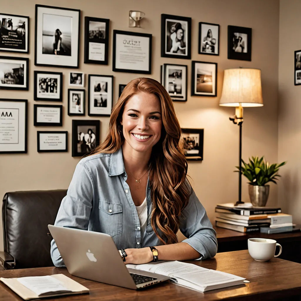 a woman sitting at a desk with a laptop computer in front of her and a coffee cup on the desk, private press, a stock photo, Barbara Greg, professional photo