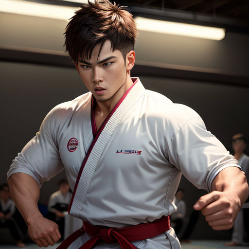 a man in a karate uniform is posing for a picture with his hands in his pockets and a karate belt around his waist