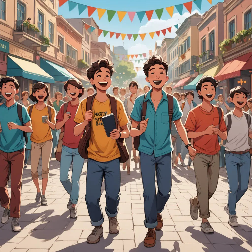 a group of people walking down a street next to each other on a sidewalk with a banner above them, lyco art, a comic book panel, Brothers Hildebrandt, official art