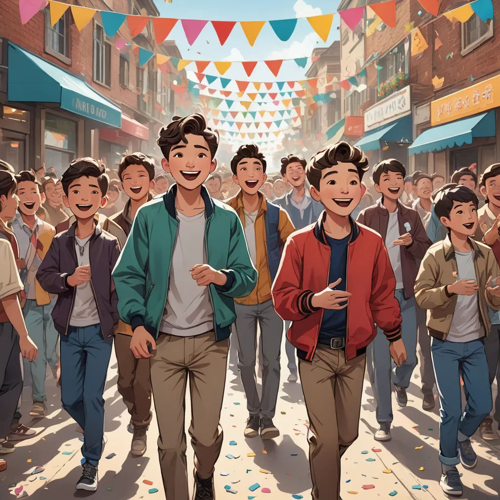 a group of people walking down a street next to a crowd of people on a sidewalk with bunting, les automatistes, a comic book panel, David Park, official art