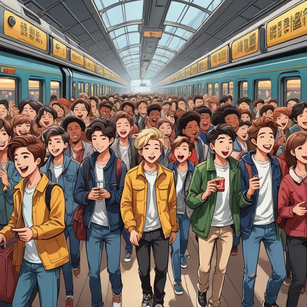 a group of people standing in a subway car with a train in the background and a subway car in the foreground, underground comix, a comic book panel, Cui Bai, official art
