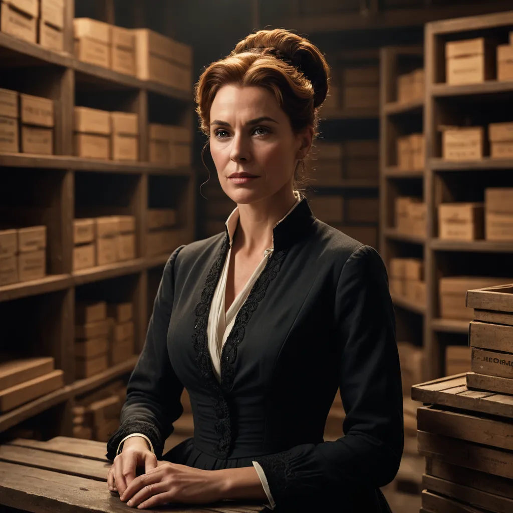 a woman in a black jacket is sitting at a table in a library with stacks of books on the shelves, pre-raphaelitism, a character portrait, Constance Gordon-Cumming, promotional image