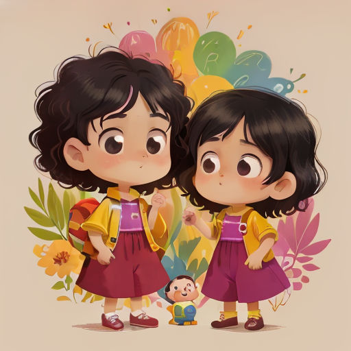 two girls standing next to each other with balloons in the background and a balloon in the air behind them