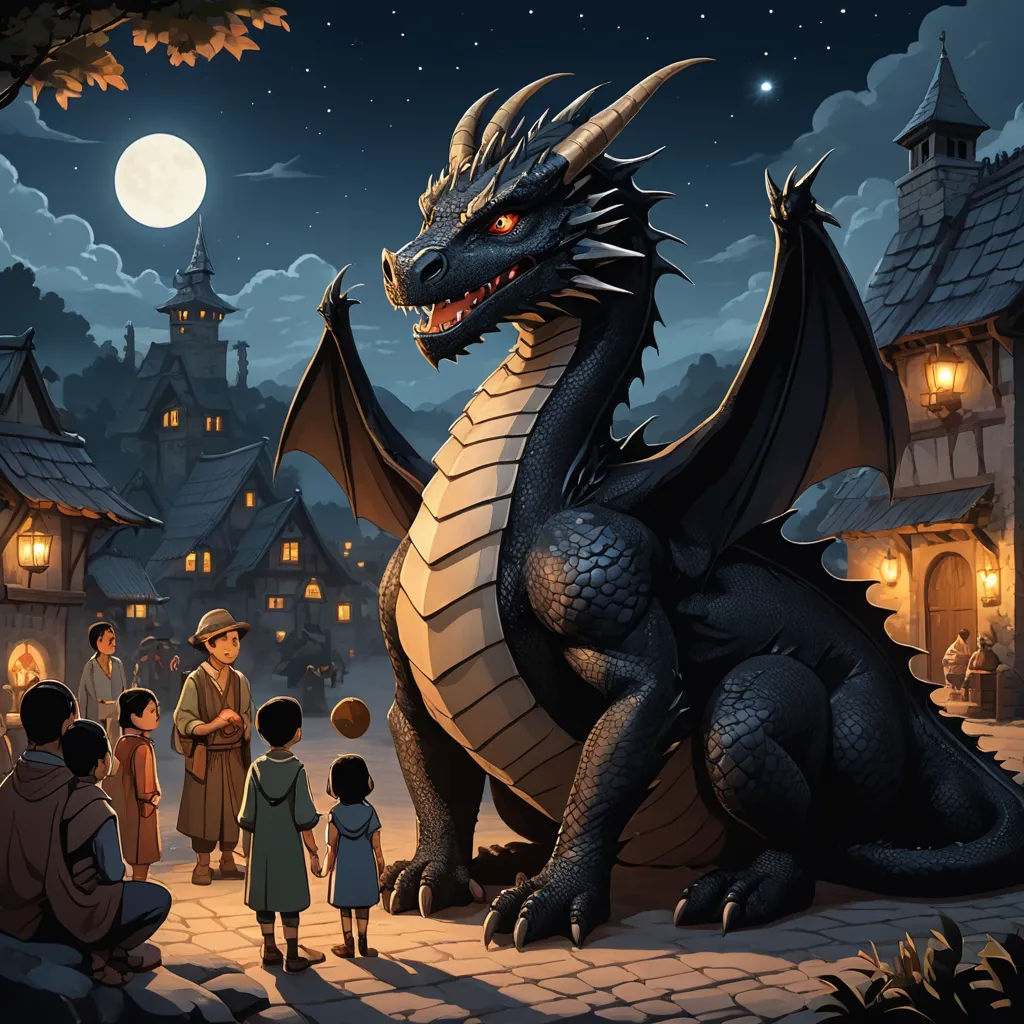 a dragon is sitting on a cobblestone road with a group of people watching it in front of a castle, fantasy art, a storybook illustration, Andreas Rocha, dragon art