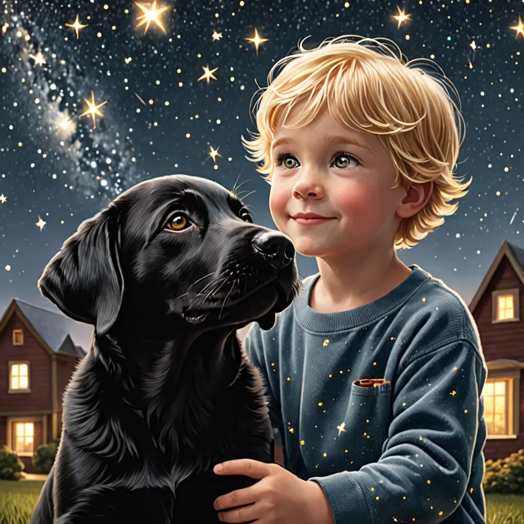 As the day turned into night, Alex and Finn lay in the backyard, looking up at the lights in the sky. Alex pointed called them stars and said they were named "The Milky Way." Alex told him that these stars were their very own because they were over their house every night! Finn listened carefully with stars in his eyes.